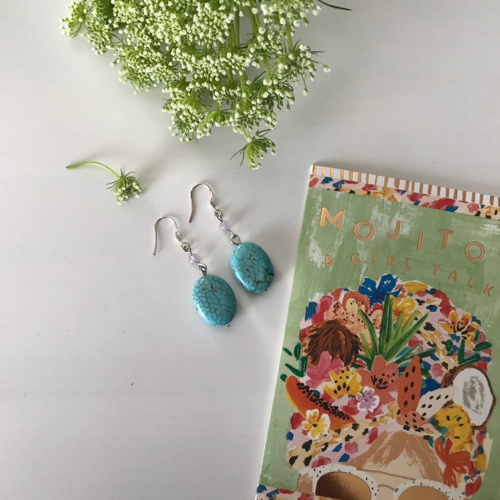 Natural Turquoise + Lavender Bead Drop Earrings
